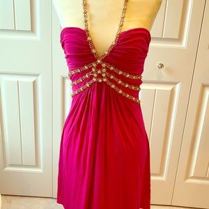 SKY Brand Fushia Pink Rhinestone Mini Dress XS